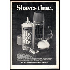 1970 Gillette The Hot One Shaving Cream Vintage Print Ad Mens Grooming Wall Art